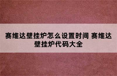 赛维达壁挂炉怎么设置时间 赛维达壁挂炉代码大全